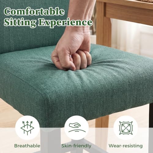 LSSPAID Counter Height Bar Stools Set of 2, 25 Inch Upholstered Fabric Barstools, Modern Kitchen Island Chairs with Backrest and Solid Wood Legs, Green - Image 6