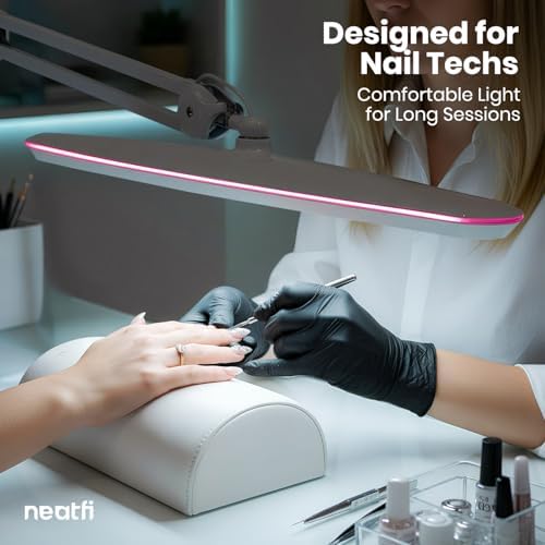 Neatfi XL 2,200 Lumens 24W LED Desk Lamp – 23” Wide Shade | Dimmable Eye-Caring Task Light | Adjustable Arm | Home Office, Study, Crafts & Nail Tech (White with Pink Ring, Non-CCT with Clamp) - Image 2