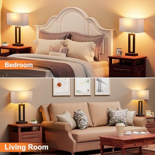 Nightstand Table Lamps for Bedrooms Set of 2 - Touch Bedside Lamp with USB C+A, 3 Way Dimmable Living Room Lamps for End Tables Set of 2, Modern Night Stand Lamps for Bed Side Guest Room(White) - Image 4