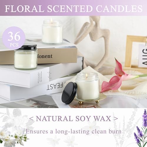 ACITHGL 36 Pcs 4oz Mini Mason Jar Candles Small Scented Candles Bulk Aromatherapy Ideal Souvenir Favors for Wedding Birthday Party (Freesia, Lavender, Jasmine, Black) - Image 4