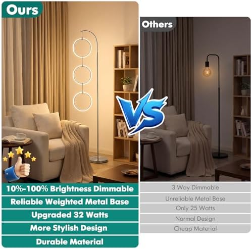 Bairth Silver 3-Light LED Floor Lamp, Modern Arc Floor Lamp for Living Room - Image 2