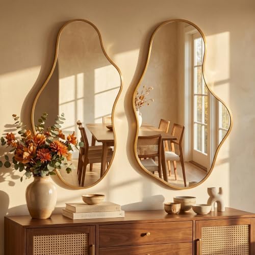 Dorlicecass Bathroom Mirrors for Over Sink - Long Wall Mirrors Decorative 24"x 43" Asymmetrical Abstract Aviation Aluminum Alloy Frame Unique for Bedroom, Living Room, Cloakroom, Entryway Gold - Image 4