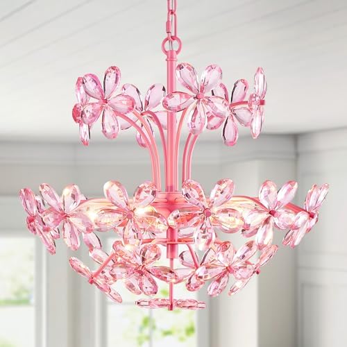 WUZUPS Crystal Chandelier Pendant Flushmount Ceiling Light Modern Lighting Fixture for Bedroom Hallway Bar Kitchen Bathroom, H 15.7" x W 17.7", Pink, E12 Base by WUZUPSNEWARRIVALCHANDELIERS