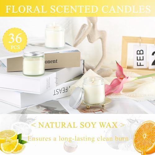 ACITHGL 36 Pcs 4oz Mini Mason Jar Candles Small Scented Candles Bulk Aromatherapy Ideal Souvenir Favors for Wedding Birthday Party (Lemon, Citrus, Coconut Milk, Silver) - Image 4