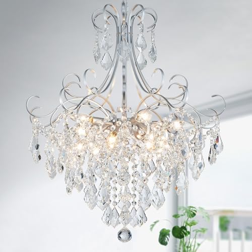 WUZUPS Crystal Chandelier 10-Light Pendant Ceiling Light Modern Lighting Fixture for Dining Room Hallway Bedroom Kitchen Bathroom, H 27.6" x W 22.8", E12 Base, Silver by WUZUPSNEWARRIVALCHANDELIERS