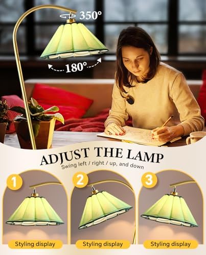 Floor Lamp with Pleated Linen Lampshade, Modern Flower Floor Lamp for Living Room Arc Standing Lamp, Gold Tall Lamp for Bedroom Office Dining Room, Bulb Included (Gold + Green, 65IN) - Image 7