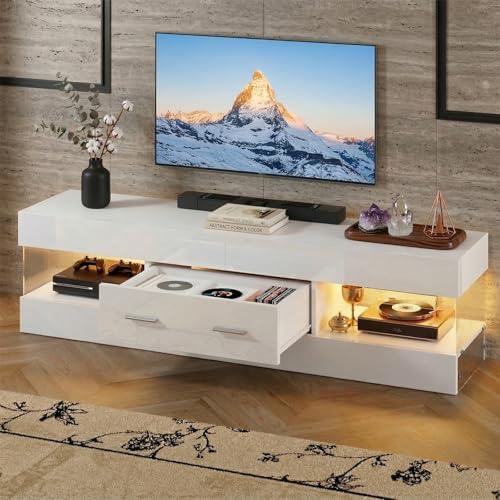 Bestier 60 Inch White Modern TV Stand, LED Entertainment Center Console - Image 5