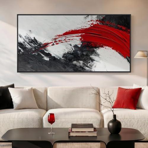 Extra Large Framed Red Black White Abstract Wall Art for Living Room, 60x30 by Cuspin