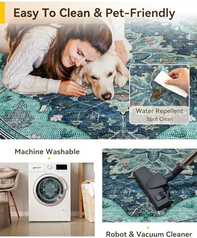 RELEANY Washable Area Rug, Round 10ft, Teal - Image 5