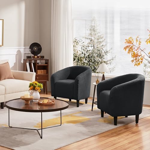 Yaheetech Small 25.5in Wide Sherpa Barrel Accent Chair Bedroom, Dark Gray - Image 5