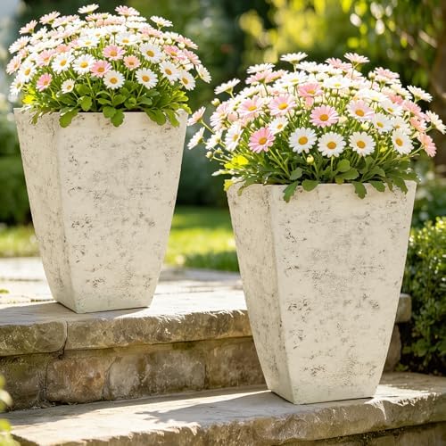 Autodaya Resin 19" Tall Planters Set of 2 Plant Pots, Country White Square by Unknown