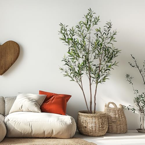 Erimda 6FT Artificial Olive Tree Tall Faux Silk Plant Tall Faux Olive Tree with Natural Wood Trunk & Lifelike Fruits Fake Potted Tree or Home Office Decor - Image 3