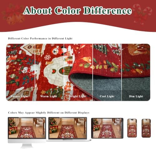 Red 2x6 Kitchen Runner Rug: Non-Slip Printed Hallway Christmas Tree Rugs Washable Low Pile Water Resistant Entryway Bathroom Floor Carpet Soft Mat for Bedroom Bathroom Distressed Beside Rug（2x6，Red） - Image 6