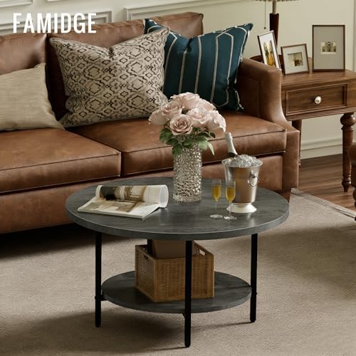 Coffee Tables for Living Room, 27.6" Round Coffee Table, Gray Coffee Table - Image 2