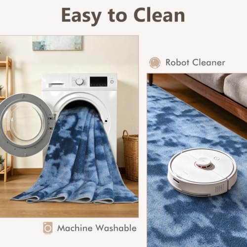 2x6 Tie-dye Dark Teal Runner Rug Washable Non-Slip for Kitchen Hallway - Image 6