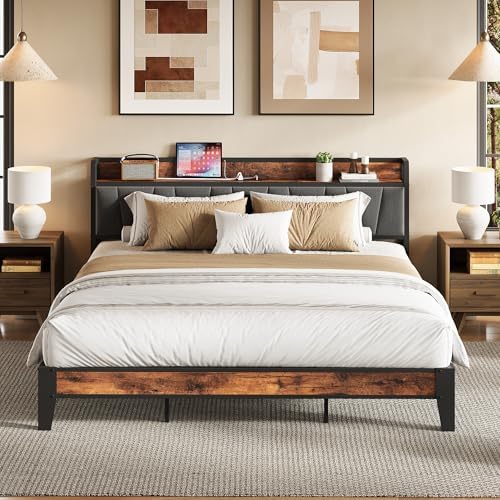 LIKIMIO King Size Bed Frame with Storage Headboard and Charging Station - Image 4