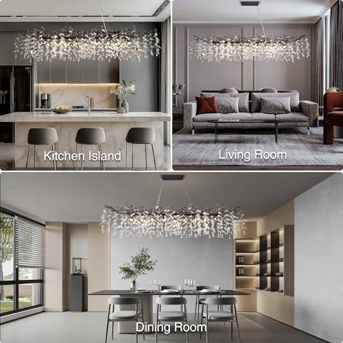 71" Black Crystal Chandelier, 20-Light Modern Tree Branch Chandeliers for Dining Room, Luxury Rectangular Chandelier for Kitchen Island, Living Room, Foyer, K9 Crystal Raindrop Pendant Light Fixture - Image 2
