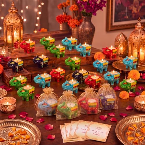 Pinkunn 32 Sets Diwali Return Gifts for Pooja Elephant Tealight Holder by Pinkunn