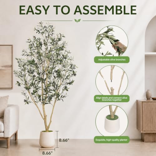 7FT Artificial Olive Tree Indoor with Elegant White Planter - Image 3