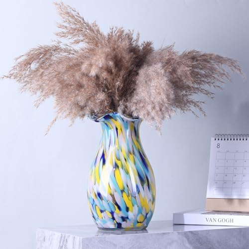 10.6in Hand Blown Blue Glass Vase – Wide Mouth Murano Bubble Art Glass Vase, Cobalt Blue Flower Vase for Coastal, Vintage, Colorful Home Decor, Vase Gift for Mom or Display (Colorful) - Image 6