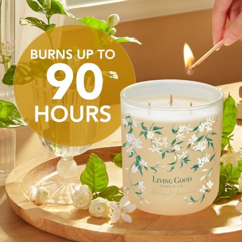 Jasmine Scented Beeswax Candle, Sandalwood & Vanilla, Subtle Floral, 90+ Hr - Image 2