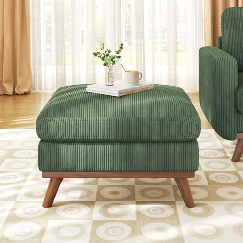 Vesgantti Large Ottoman for Modular Sofa, 29.5" Corduroy Pouf Ottoman with Spring Cushion, Rectangle Foot Rest for Couch, Entrance Footstool with Wood Legs, Footstool for Living Room, Bedroom, Green by Vesgantti
