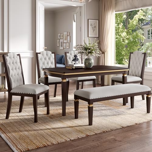 LUMISOL 60" Dining Table with Bench and 4 Chairs, Espresso - Image 3