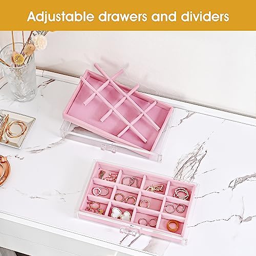 ProCase Earring Holder Organizer Jewelry Box with 3 Drawers, Pink - Image 2