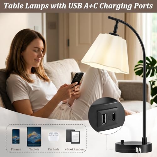 Table Lamps Set of 2, Stepless Dimmable Bedside Lamps with USB A&C Ports - Image 4