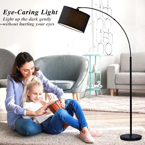 Luvkczc Arc Floor Lamps for Living Room, Dimmable Floor Lamp with Adjustable Head, Black Finish Modern Floor Lamp, Over Couch Tall Standing Hanging Light for Reading, Bedroom, Office, Bulb Include - Image 4
