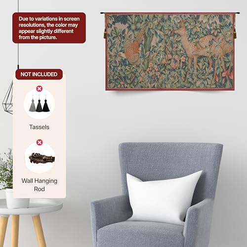 William Morris Pheasant and Doe Tapestry Wall Hanging 18 x 32 in - Image 7