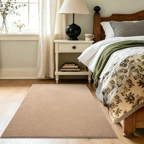 3x5 Beige Solid Area Rug Washable Non-Slip Soft Thin for Bedroom Kitchen - Image 4