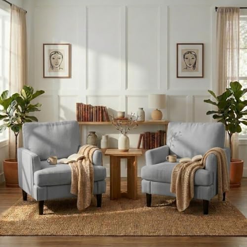Kromax Accent Chair for Living Room Set of 2, Modern Reading Chair, Grey by KROMAX