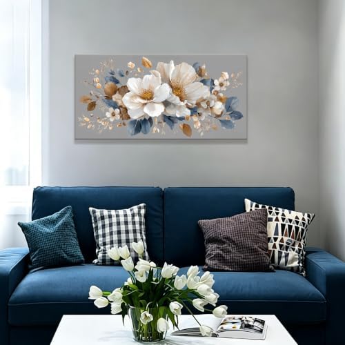 White Flower Gold Leaf Flower Canvas Wall Art Decor For Living Room 20×40 - Image 3
