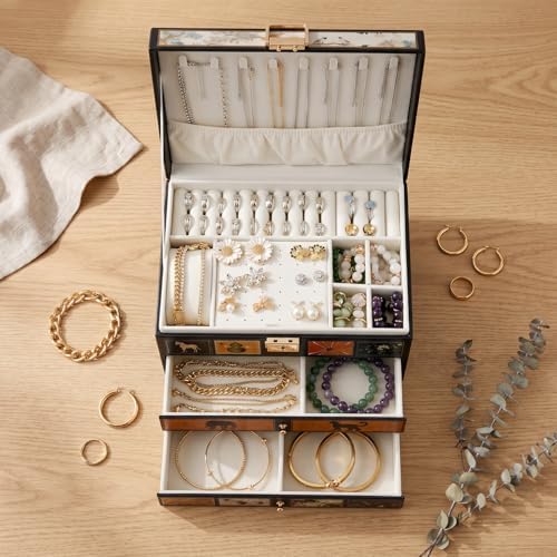Vintage Jewelry Box, Leather Jewelry Organizer, Black - Image 7
