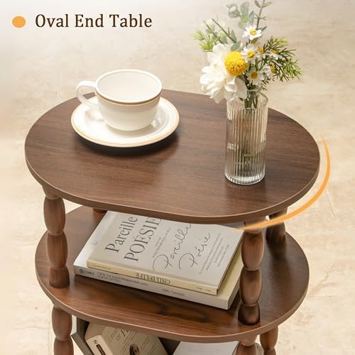 MaxSmeo Small Side Table, 3-Tier Small End Table, Modern Oval Night Stand Accent Table for Living Room, Bedroom, Walnut Brown - Image 5
