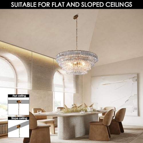 Modern 36-Inch Round Gold Chandelier, Clear Glass Drum Pendant Light for Dining Room, Large Ceiling Fixture for Living Room & Bedroom - Image 5