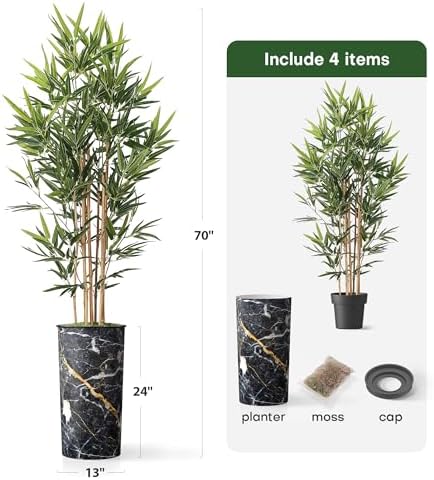 Artificial Tree in Modern Granite Effect Planter, Fake Bamboo Silk Tree for Indoor and Outdoor Home Decoration - 70" Overall Tall (Plant Pot Plus Tree) - Image 5