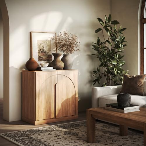 BELLEZE Bijou 31.5" Sideboard Buffet Cabinet, Modern Cabinet with Arched Wood Door - Private Storage Hidden Organizer, Console Table for Livingroom, Entryway & Home, 70lbs Capacity, Camel by BELLEZE