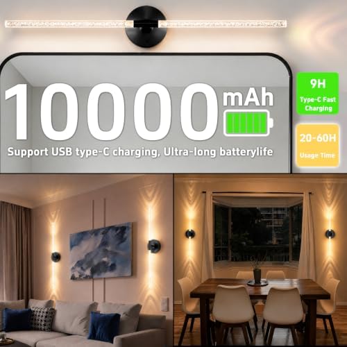 10000mAh Battery Operated Wall Sconce Lights Set of 2(Black,Bubble Crystal) - Image 4