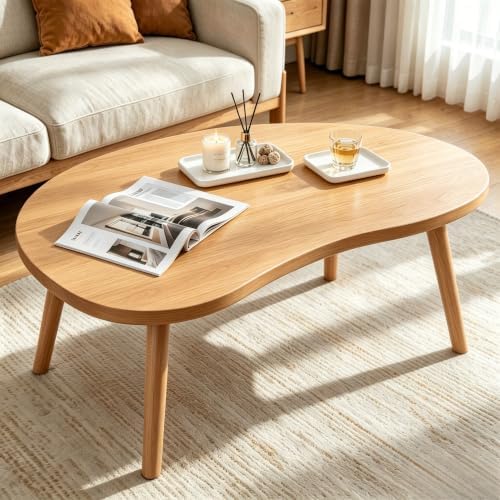 Coffee Table Low Table with Solid Wood Legs, 31.5x19.7" Large Coffee Table Side Table, Floor Table Desk for Sitting on The Floor, Living Room Furniture for Office Apartment Home, Mango Natural by FURMORENE