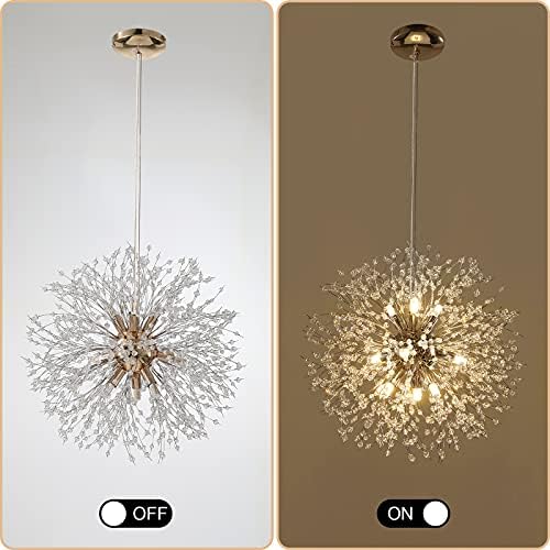 Lingkai 19.9" Gold Modern Crystal Chandeliers Firework, Bubble Chandelier Lighting for Bathroom Dining Room Bedroom Kitchen Island Living Room Light Fixture, 9-Light Gold Hanging Round Chandalier - Image 3