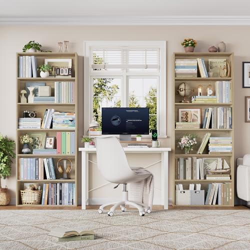 FOTOSOK 6 Tier Tall Bookshelf Bookcase with Open Display Shelves, Light Oak - Image 2