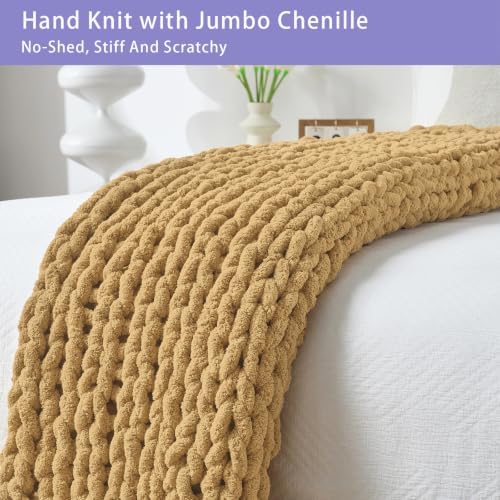 Bigacogo Chunky Knit Throw Blanket for Couch, 51x63 inches, Goldenrod - Image 5