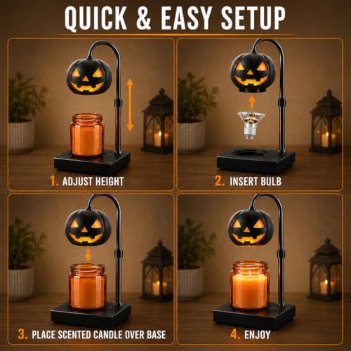Pumpkin Candle Warmer Lamp with Timer, Dimmable Black Halloween Fall Decor - Image 6