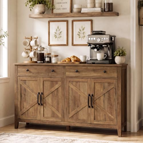 VASAGLE Farmhouse Buffet Cabinet, Coffee Bar with 2 Drawers by VASAGLEbySONGMICSHOME