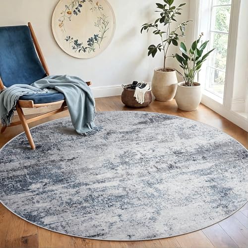 Aelenmu Round Rug 6ft Washable Rug for Dining Room Living Room Blue Grey by Aelenmu