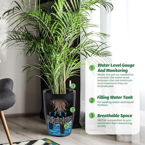 16" Tall Planter Set of 2, Self Watering Pots, Large Planter for Outdoor - Image 2