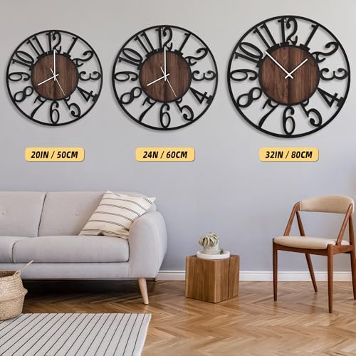 LEIKE Large Wall Clocks with Night Light Battery Operated,Silent Non Ticking,Rustic Modern Big Wood Clock for Living Room, Bedroom,Kitchen,Farmhouse,Office,Home Decor-20 Inch(Black-Arabic Number) - Image 4