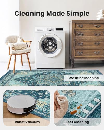Amada Vintage Washable Area Rug,9'x12',Teal Blue - Image 6